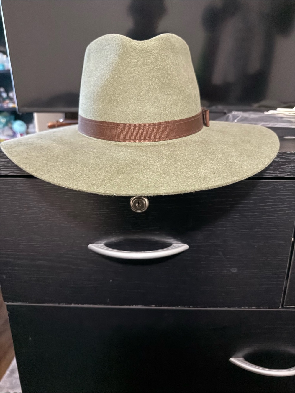 Olive Green Wool Fedora with Brown Band - Men's Hat